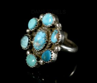 Dainty Old Pawn Vintage NAVAJO Cluster Sterling & Natural Turquoise Ring SZ 6 3