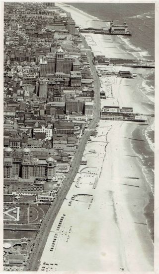 1950 Vintage Photo Aerial Cityscape View Of Atlantic City Boardwalk Beach Piers