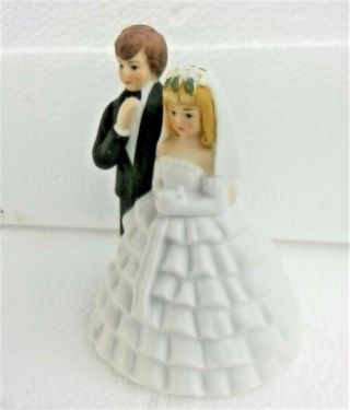 Vintage Lefton China Wedding Cake Topper Blonde Bride and Groom 05003 1970s 80s 2