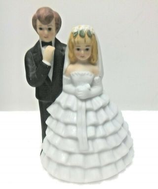Vintage Lefton China Wedding Cake Topper Blonde Bride and Groom 05003 1970s 80s 4