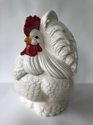 Vintage Atlantic Mold Cookie Jar Hen Rooster Chicken White Speckled Ceramic Farm