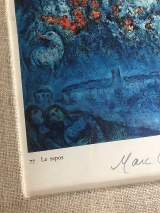 Marc Chagall Hand Signed Le Repos Custom Framed Vintage Print 12x13 3