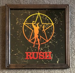 Vintage 1981 Rush 13x13 Carnival Mirror Painted Glass Picture Wood Frame