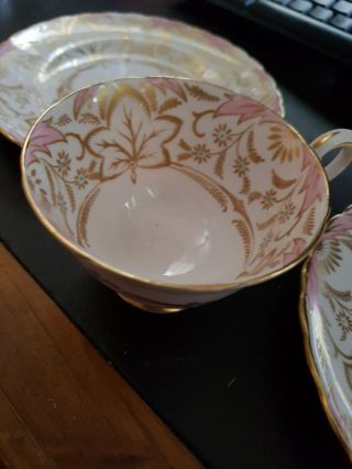 Stunning Vintage Tuscan Bone China England Tea Set For 2 Teacups And Plate Trio 5