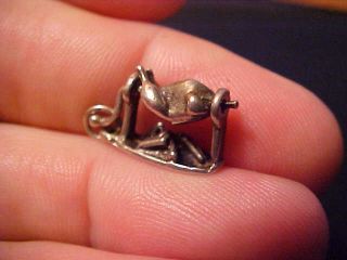 Vtg Sterling Silver Movable Turkey Roasting Over Wood Campfire Charm; 1940 