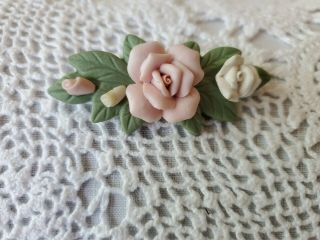 Enamel Pink White Flower Figurative Pin Brooch Vintage