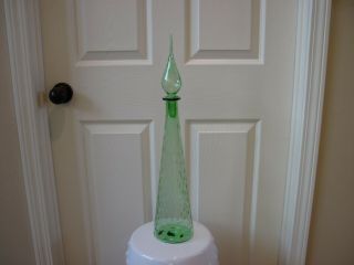 Retro Vintage Green Glass Vessel 22 3/8 " Tall With Intact Spire Stopper - Perfect
