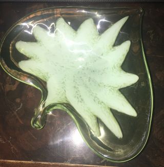 Vintage Murano Glass Leaf Aventurine Trinket Candy Bowl Gold/Copper Flecks 2