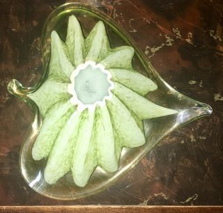 Vintage Murano Glass Leaf Aventurine Trinket Candy Bowl Gold/Copper Flecks 4