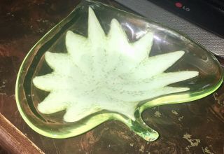 Vintage Murano Glass Leaf Aventurine Trinket Candy Bowl Gold/Copper Flecks 6