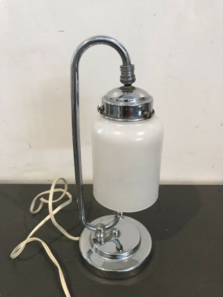 Mid Century Modern Small Lamp Glass Shade Bedside Table Light Vintage Chrome