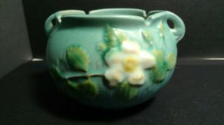 Vintage Ceil Blue Roseville Pottery White Rose Jardiniere 1940 