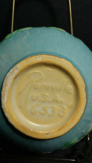 Vintage Ceil Blue Roseville Pottery White Rose Jardiniere 1940 ' s 653 - 3 6