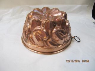 Vintage Copper Unsigned Leaf Pattern Crown Bundt Baking Pan Ring Mold 8 - 9 Cup