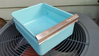 Vintage Enamel Refrigerator Vegetable Drawer Blue Metal Crisper Bin Drawer