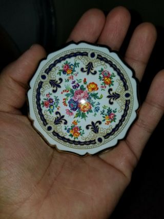 Vintage Stratton England Compact Floral Enamel Makeup Box With Mirror