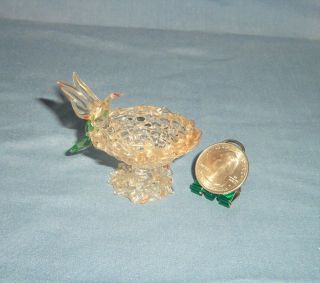 Vtg Hand Blown Glass Birdbath Figurine Miniature Dollhouse Decor Colored Bird