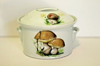Vtg Lourioux French Porcelain Le Faune 5 " Round Mushroom Casserole Crock W Lid