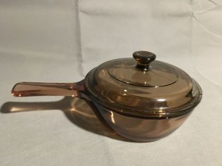 Vintage Corning Ware Vision Amber Colored Pot W/ Lid 5 1/2 " Diameter Jl