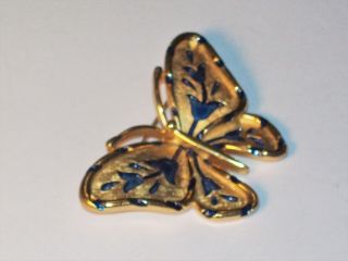 Vintage Trifari L ' Orient Blue Enamel Accent Butterfly Brooch 2