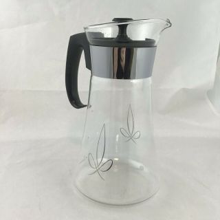 Pyrex Coffee Carafe Silver Tone And Glass 8 Cup Coffee Pot With Lid Vintage