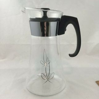 Pyrex Coffee Carafe Silver Tone and Glass 8 Cup Coffee Pot with Lid Vintage 5