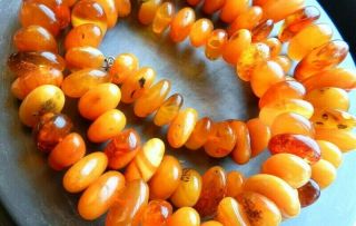 Vintage Baltik Amber Beads Egg Yolk,  Honey Color - Necklace,  87 Gramm