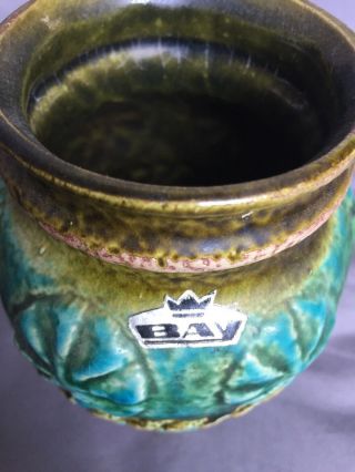 BAY WEST GERMAN VASE ceramic 14cm 72 14 VINTAGE green RETRO pottery vaas 70s 2