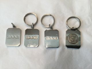 Four Vintage Saab And Saab Scania Chrome Key Rings Numbered Return Guaranteed
