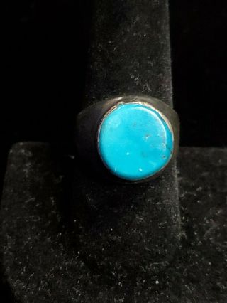 Old Pawn Vintage Navajo Sleeping Beauty Turquoise Sterling Mens Ring 9 S8004