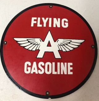 Vintage Flying A Gasoline Porcelain Pump Plate Sign 11 3/4 Tydol Oil & Gas