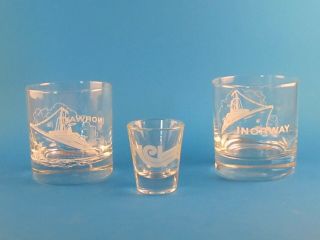 Vintage Ncl Ss Norway Set Of 2 Rock Glasses And Shot Glass Norwegian Cruise Line