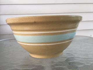 Vintage Watt Bowl 8 Light Blue And White Banding Yellow Ware