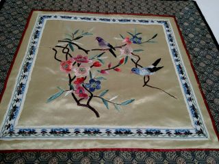 Vtg Birds & Flowers Chinese Silk Hand Embroidery 10 " Square Panel Exquisite