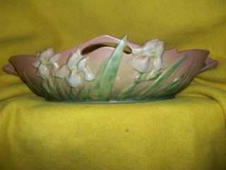 Vintage Roseville Iris Console Bowl Matte Pattern Pink Background