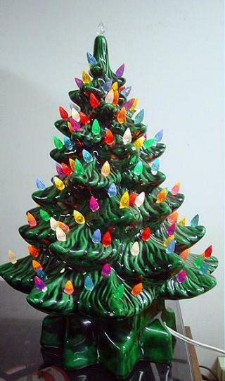 Vintage 13 " Ceramic Christmas Tree W/ Over 100 Lights Dated 1981