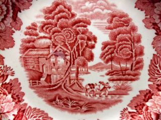 6 Vintage Enoch Woods Woods Ware English Scenery Luncheon Side Plates,  Red Pink 2