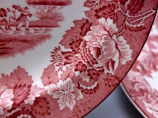 6 Vintage Enoch Woods Woods Ware English Scenery Luncheon Side Plates,  Red Pink 4