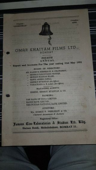 Old Vintage Bollywood Movies Annual Report And Account From India 1951