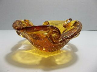 Vintage Murano Art Glass Bowl Amber Controlled Bubbles
