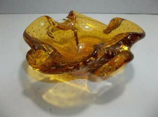 Vintage Murano Art Glass BOWL Amber CONTROLLED Bubbles 2