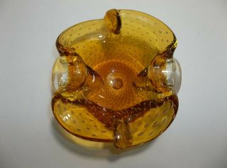 Vintage Murano Art Glass BOWL Amber CONTROLLED Bubbles 3