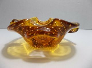Vintage Murano Art Glass BOWL Amber CONTROLLED Bubbles 4