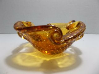 Vintage Murano Art Glass BOWL Amber CONTROLLED Bubbles 7