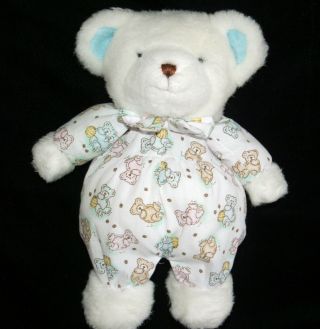 Carters White Bear Rattle Pastel Bears Pajamas Pjs Blue Ears Bow Plush Vintage