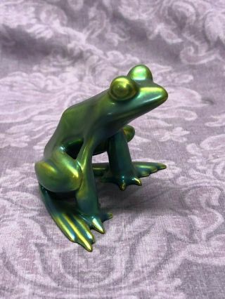 Zsolnay Hungary Gold/green Iridescent Eosin Porcelain Frog Figurine Vintage
