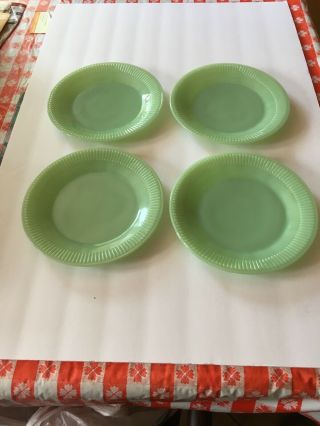 Vintage 4 Jadeite Swirl Jane Ray Salad Plates 7 3/4 Inches In Diameter