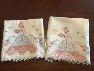 Pair Vintage Southern Belle Pillowcases