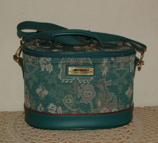 Vtg American Tourister Green Tapestry Floral Carry On Train Case Luggage Bag