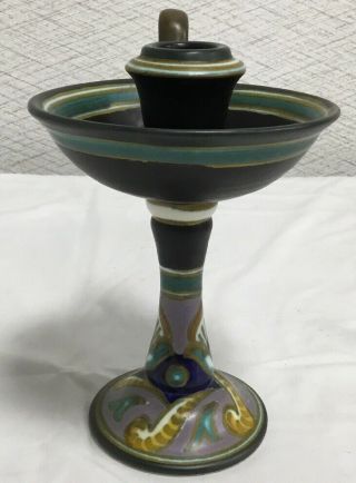 Vintage Hand Painted Gouda Pottery Candle Holder 6 5/8” Tall Gouda Holland 2